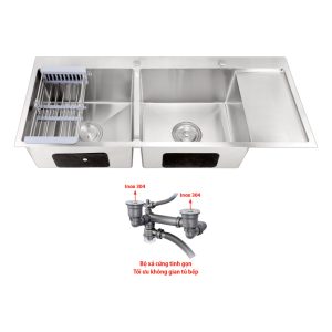 Chậu Inox 2 hộc 1 cánh không sơn PR-10048KS (304)