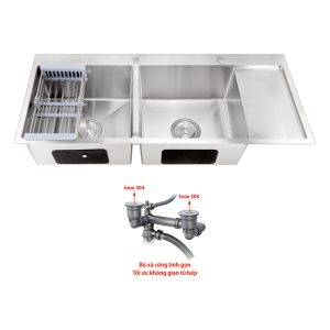 Chậu Inox 2 hộc 1 cánh không sơn PR-12050KS (304)